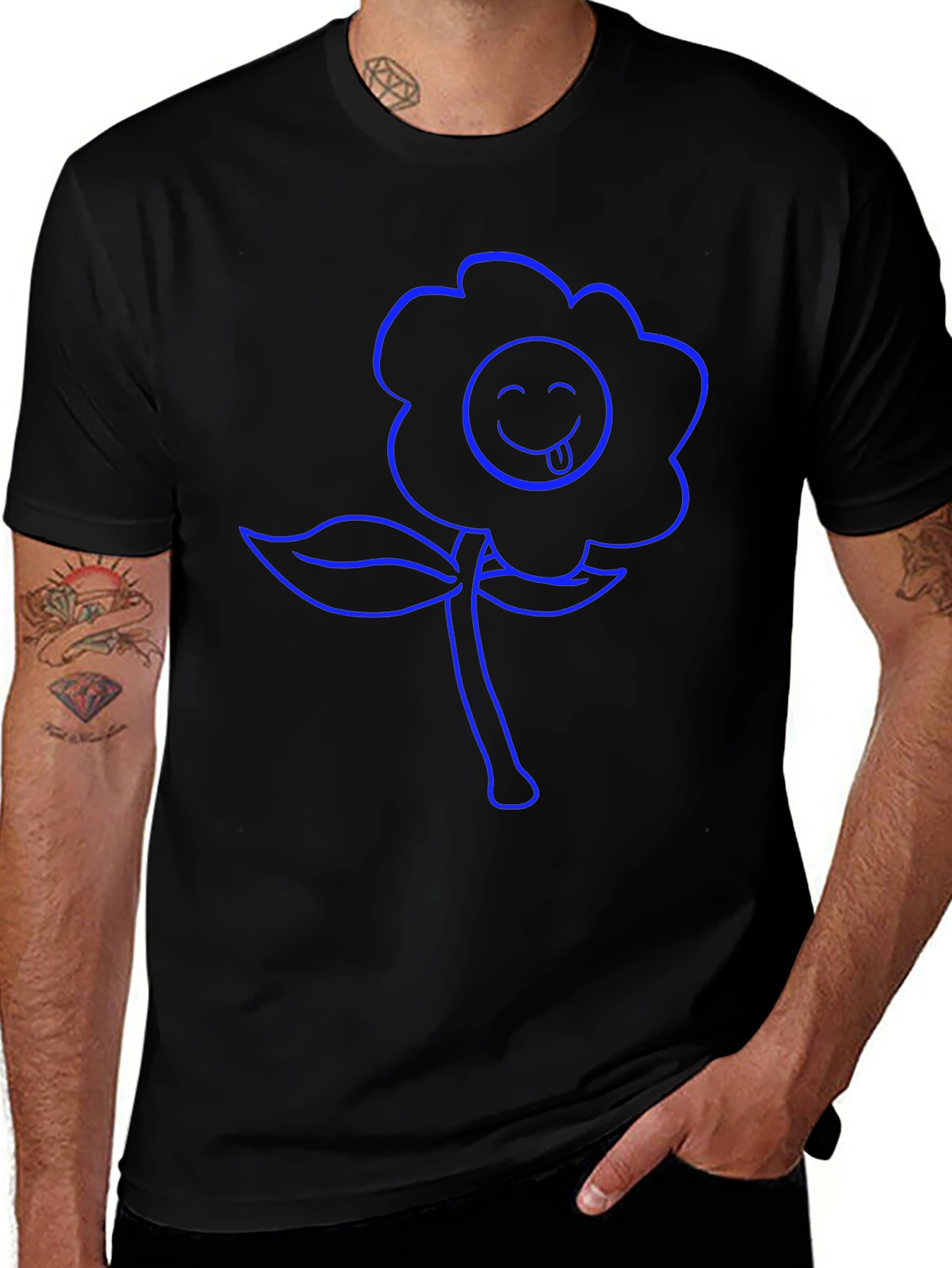 Blue Flower Emoji Graphic T-Shirt