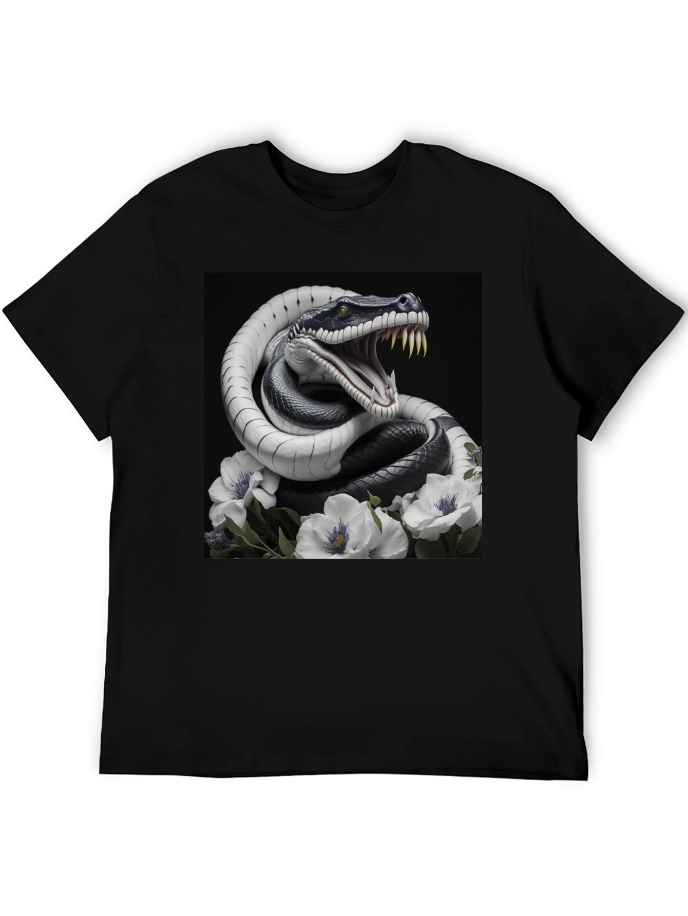 Snake & Floral Graphic Tee - Mens Black T-Shirt