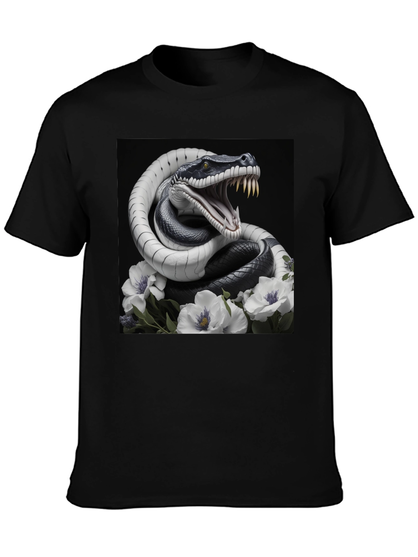 Snake & Floral Graphic Tee - Mens Black T-Shirt