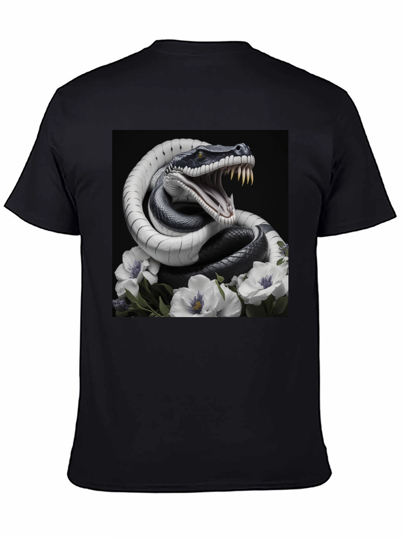 Snake & Floral Graphic Tee - Mens Black T-Shirt