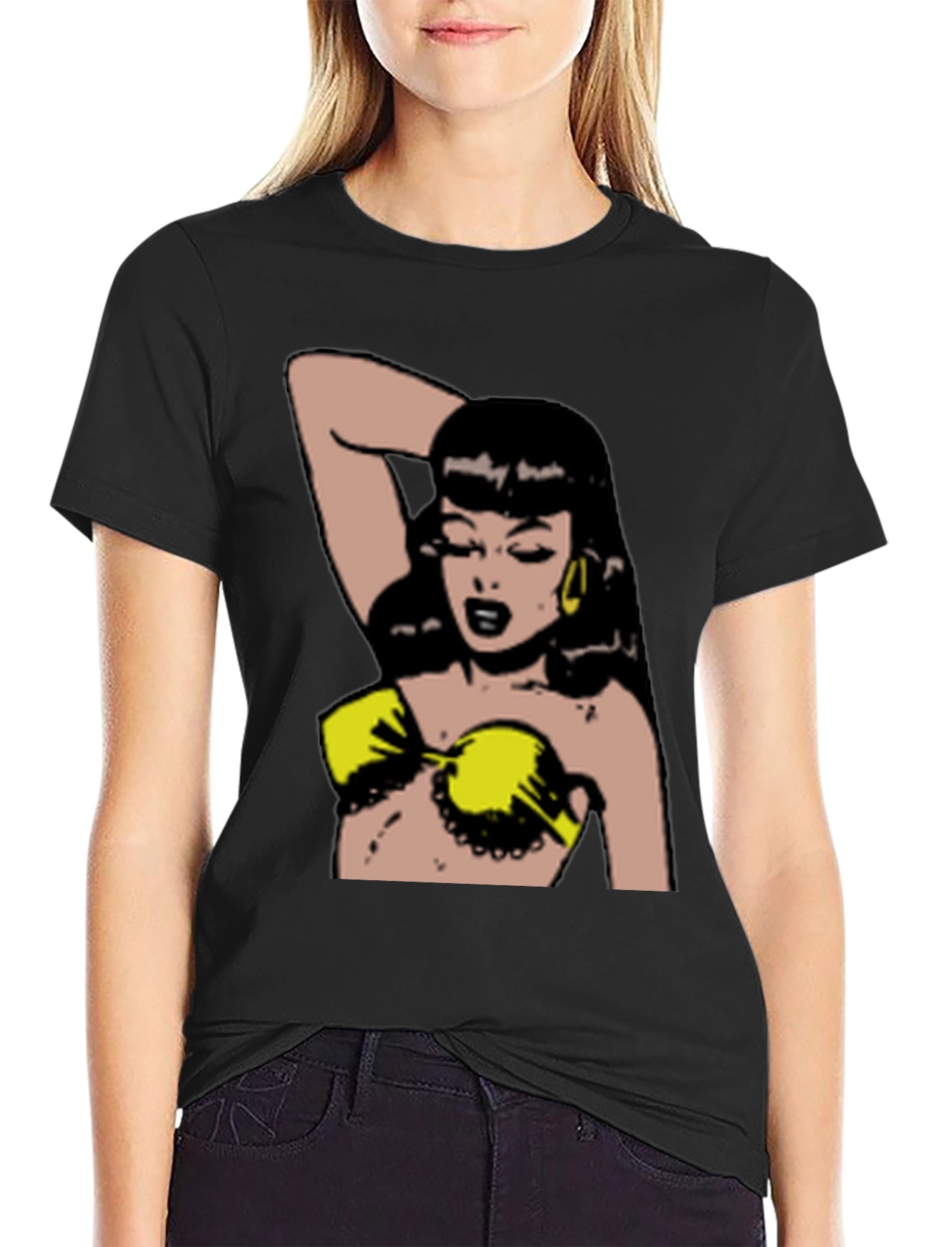 Retro Cartoon Woman Black T-Shirt