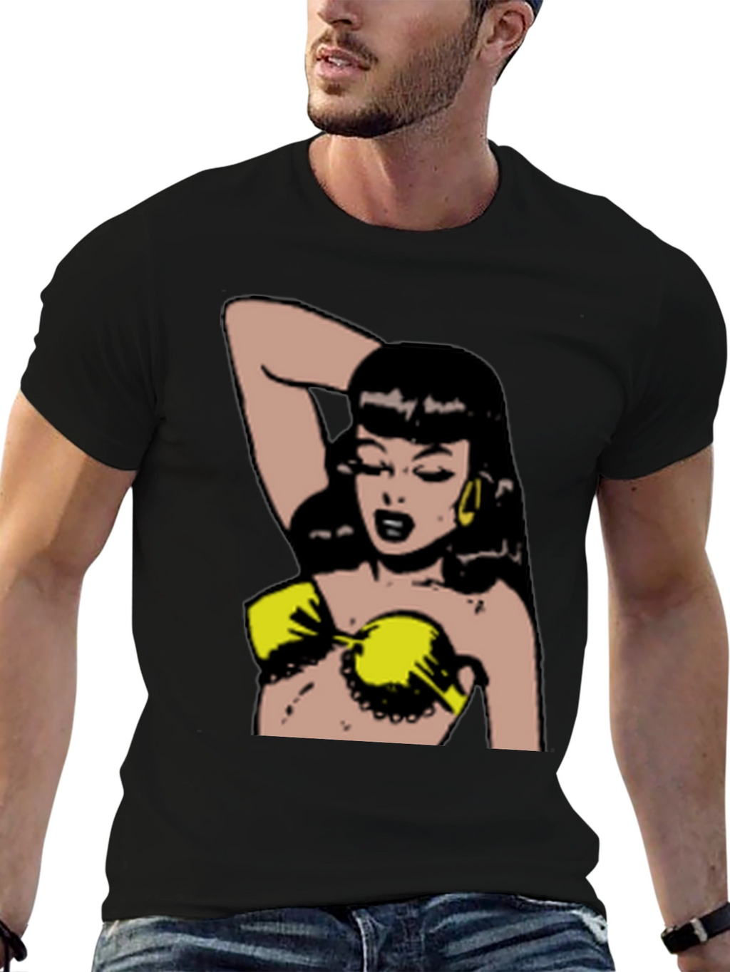 Retro Cartoon Woman Black T-Shirt