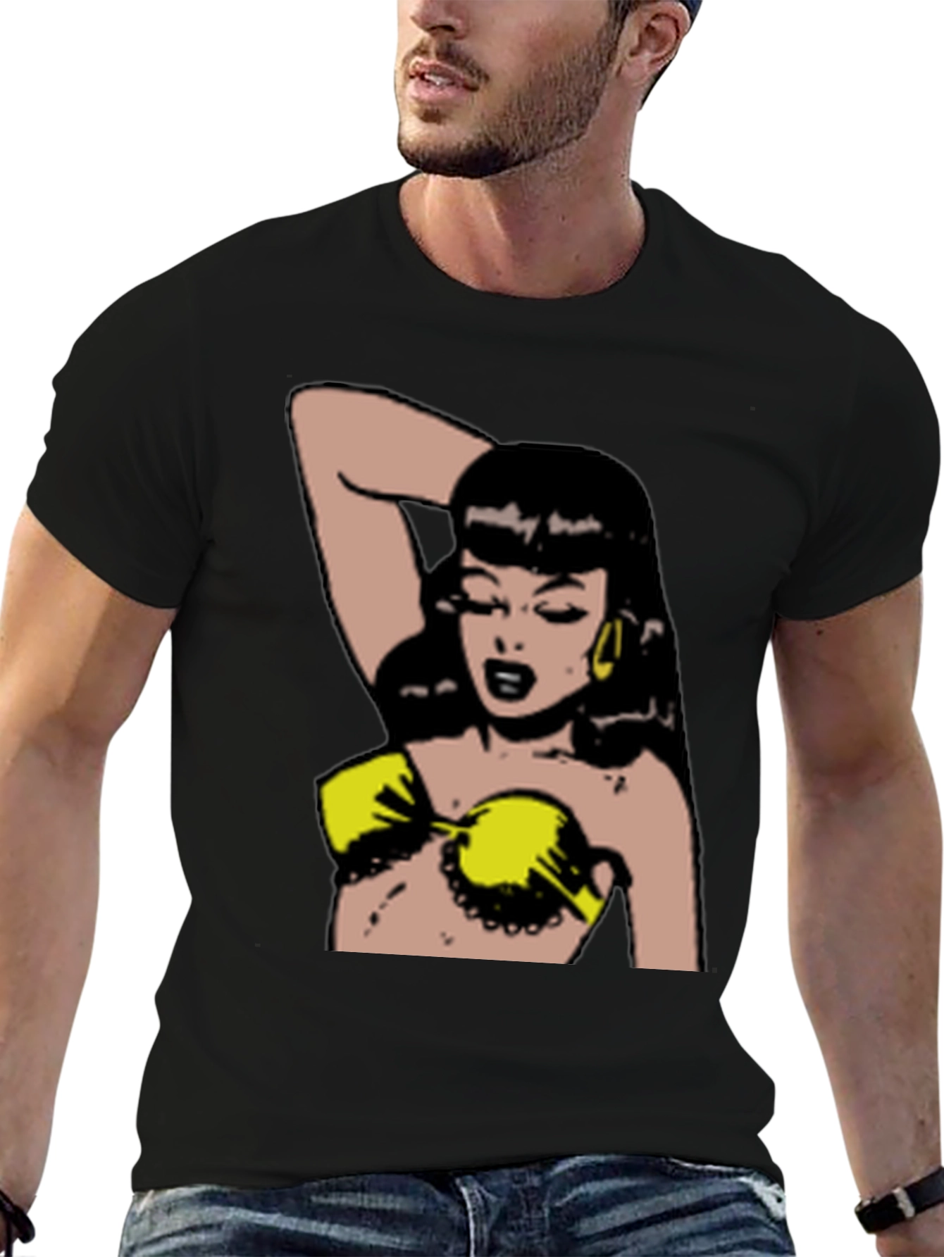 Retro Cartoon Woman Black T-Shirt