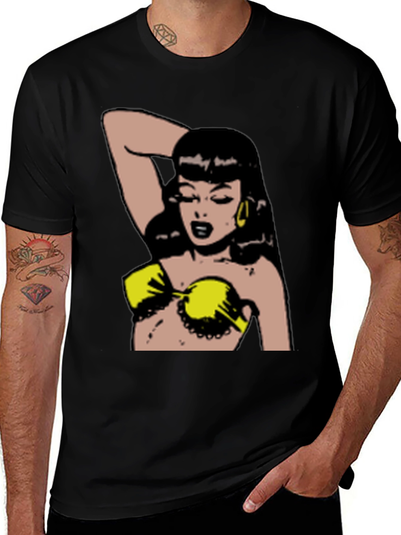 Retro Cartoon Woman Black T-Shirt