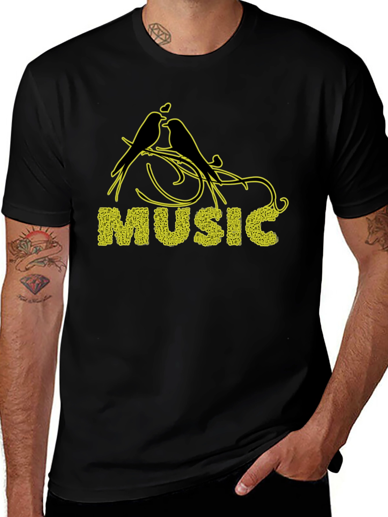 Music Birds Black T-Shirt