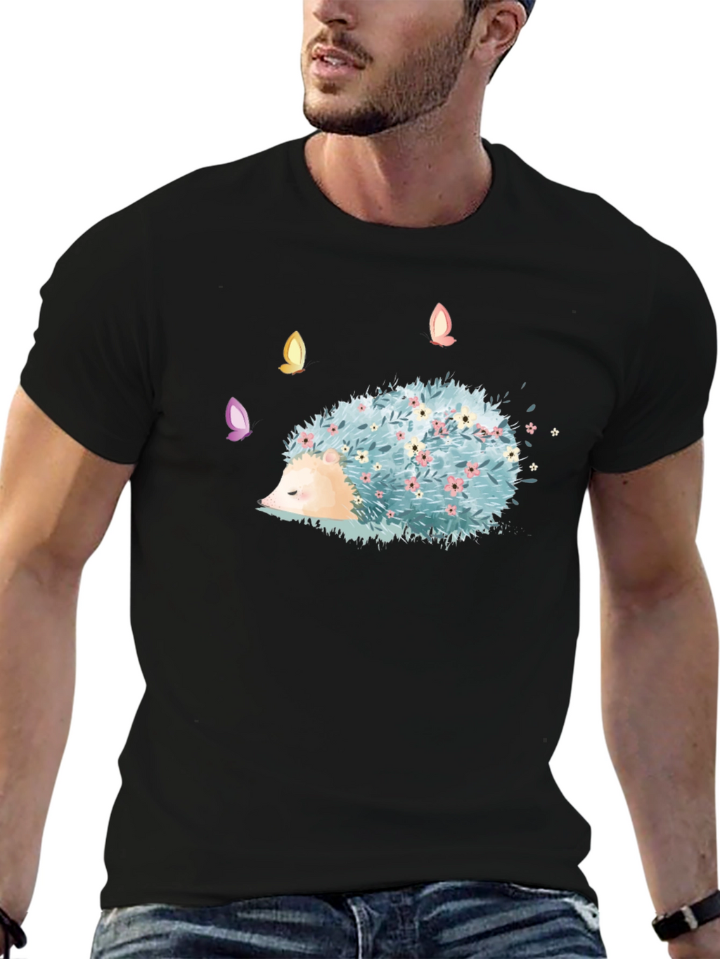 Whimsical Hedgehog T-Shirt - Floral Design