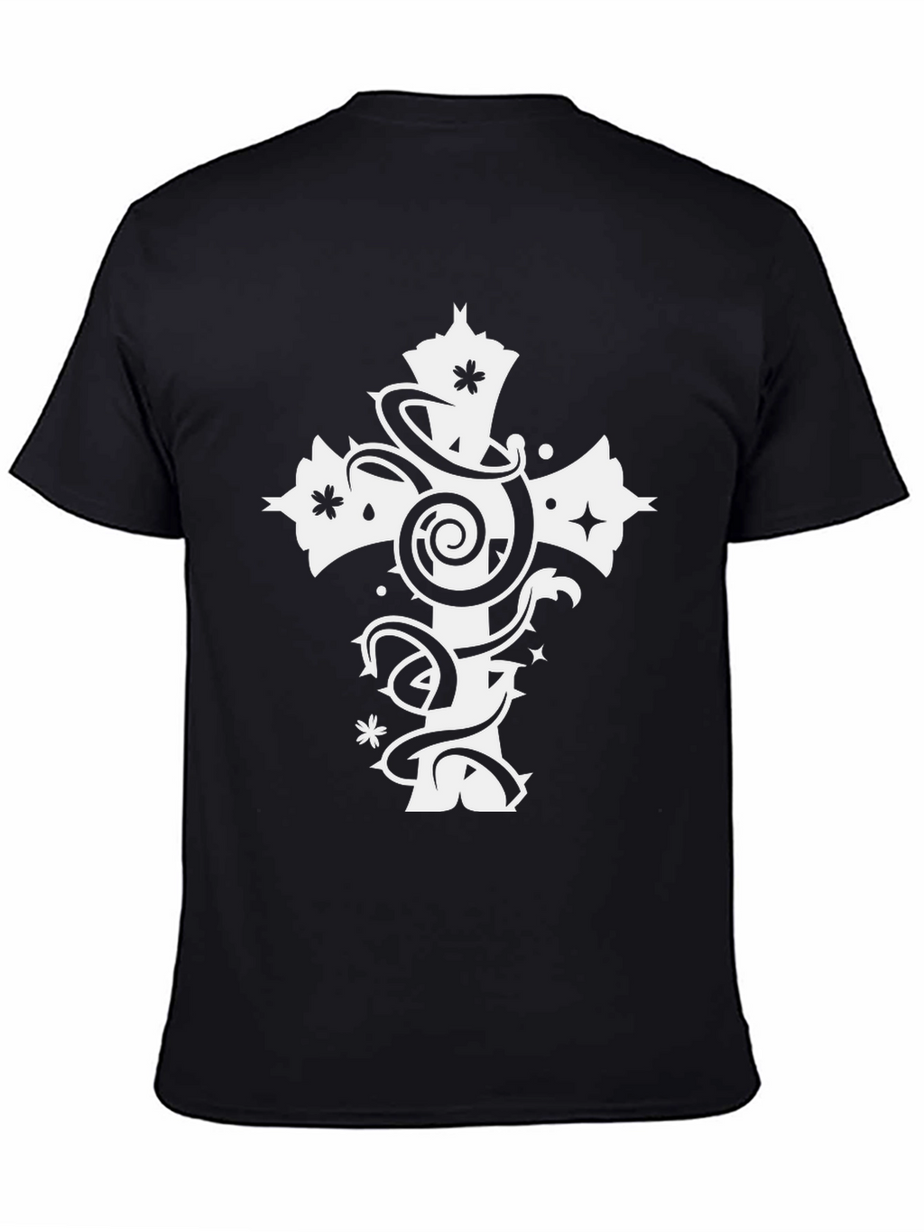 Black Tee with White Cross Graphic