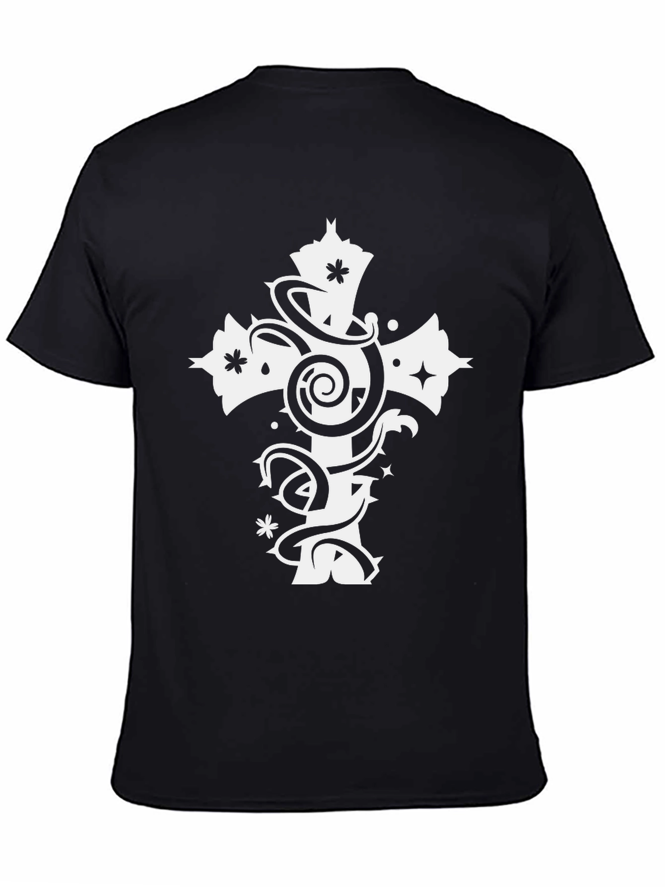 Black Tee with White Cross Graphic