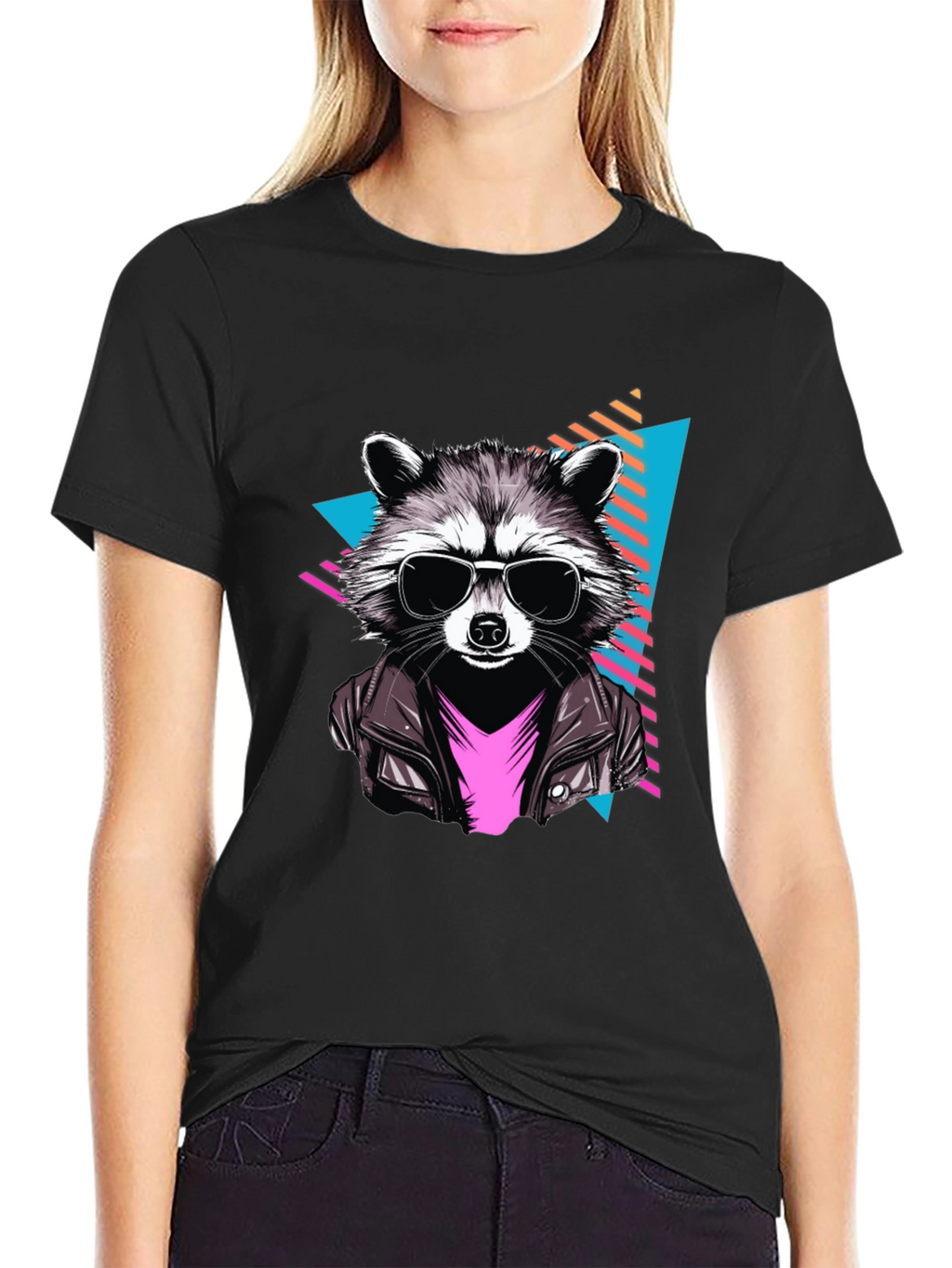 Cool Raccoon Graphic Tee - Black