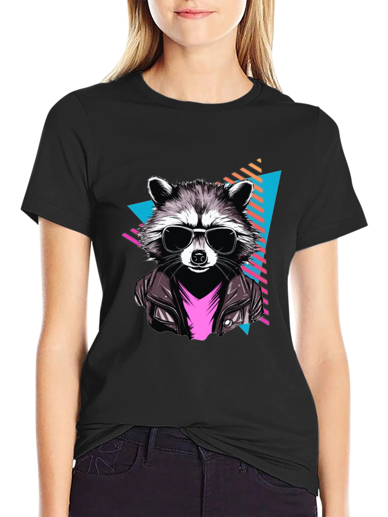Cool Raccoon Graphic Tee - Black