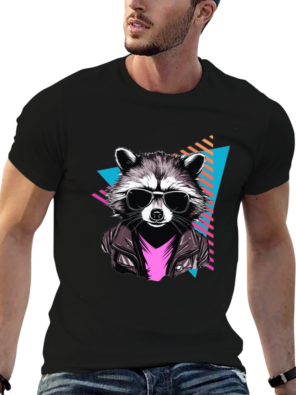 Cool Raccoon Graphic Tee - Black