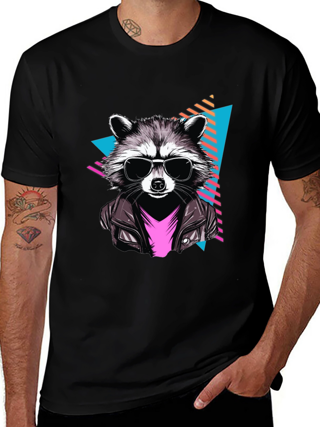 Cool Raccoon Graphic Tee - Black