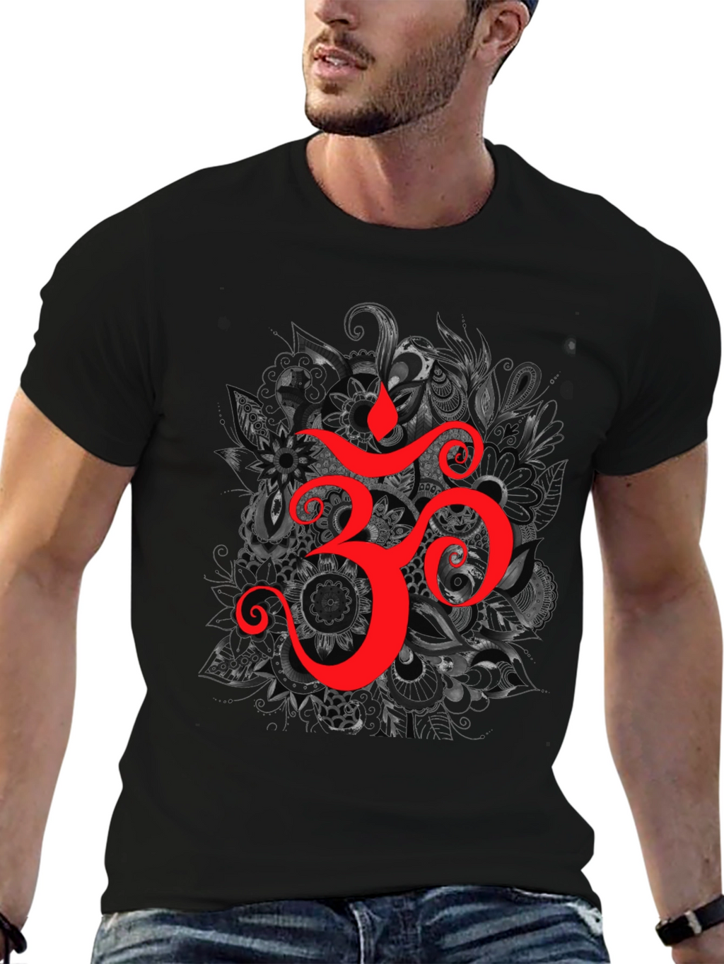Om Symbol Graphic T-Shirt - Spiritual Design Black Tee