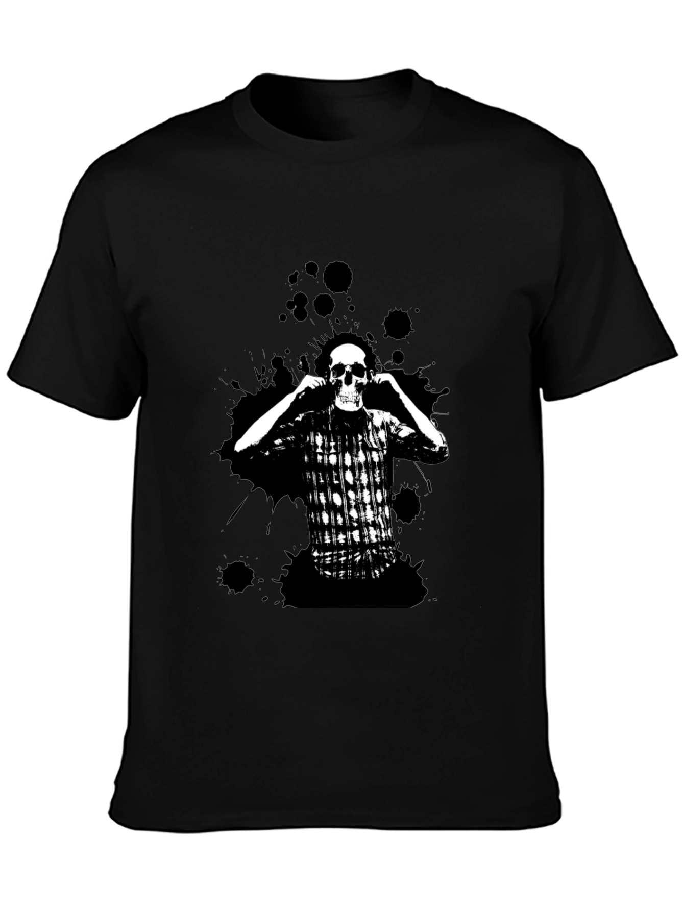 Skull & Plaid Graphic Black Tee