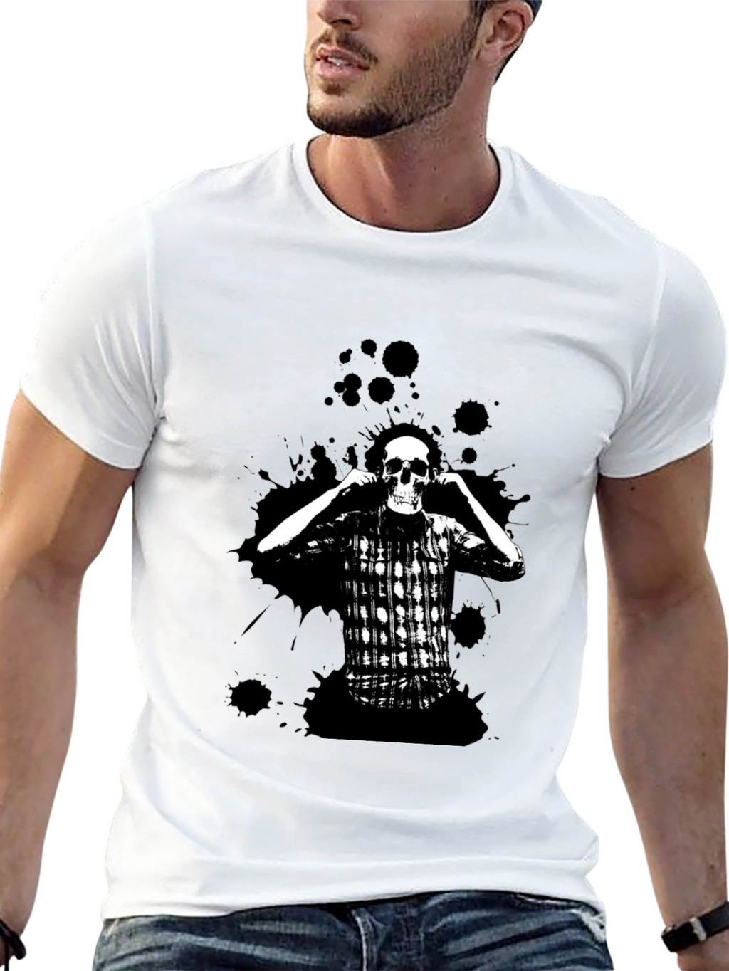 Skull & Plaid Graphic Black Tee