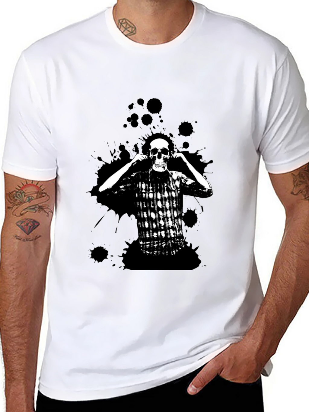 Skull & Plaid Graphic Black Tee