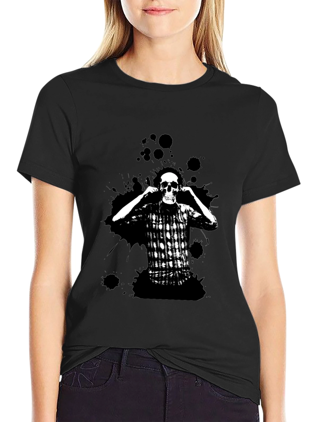 Skull & Plaid Graphic Black Tee