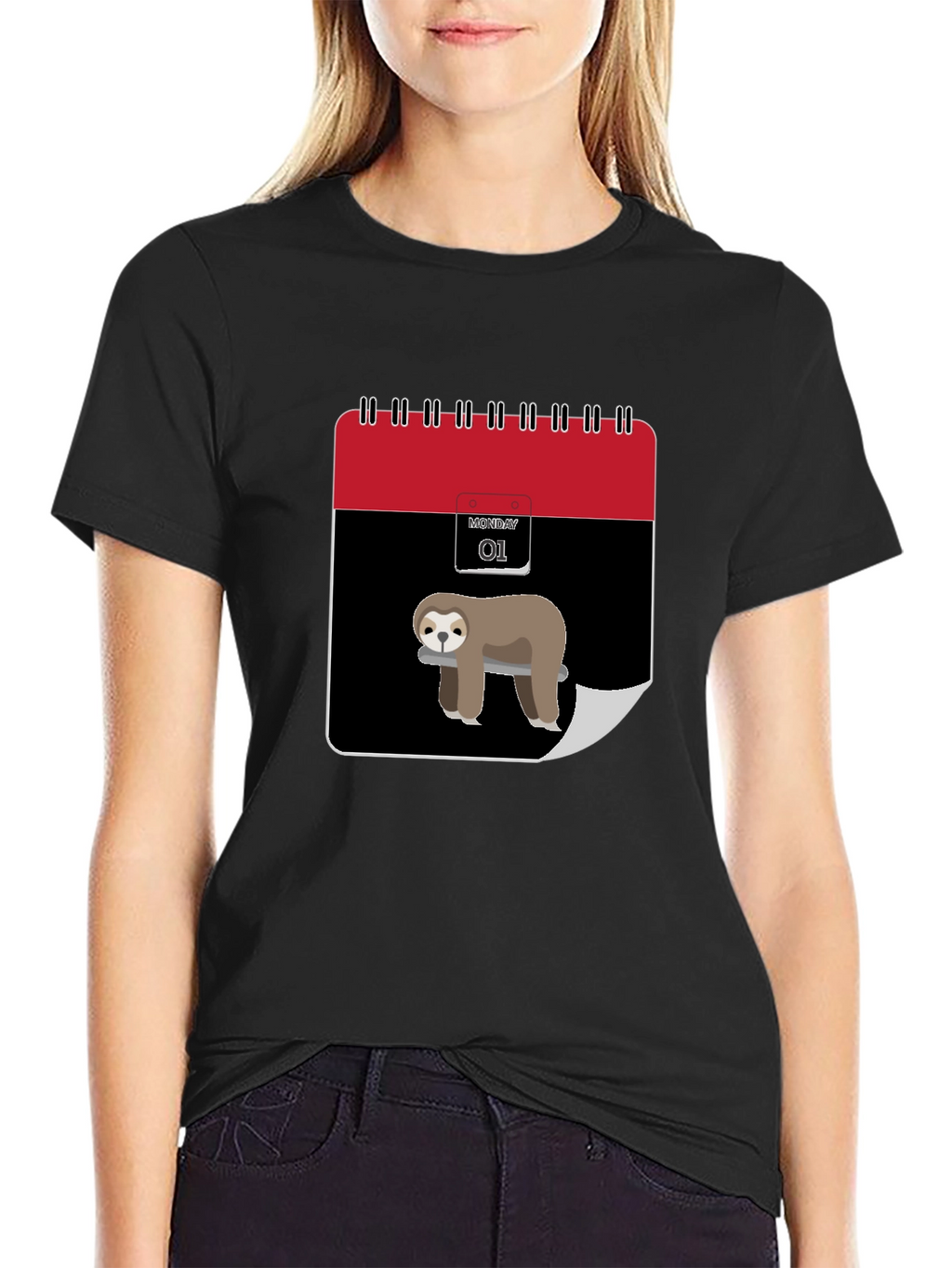 Funny Sloth Monday Calendar Graphic Tee - Black