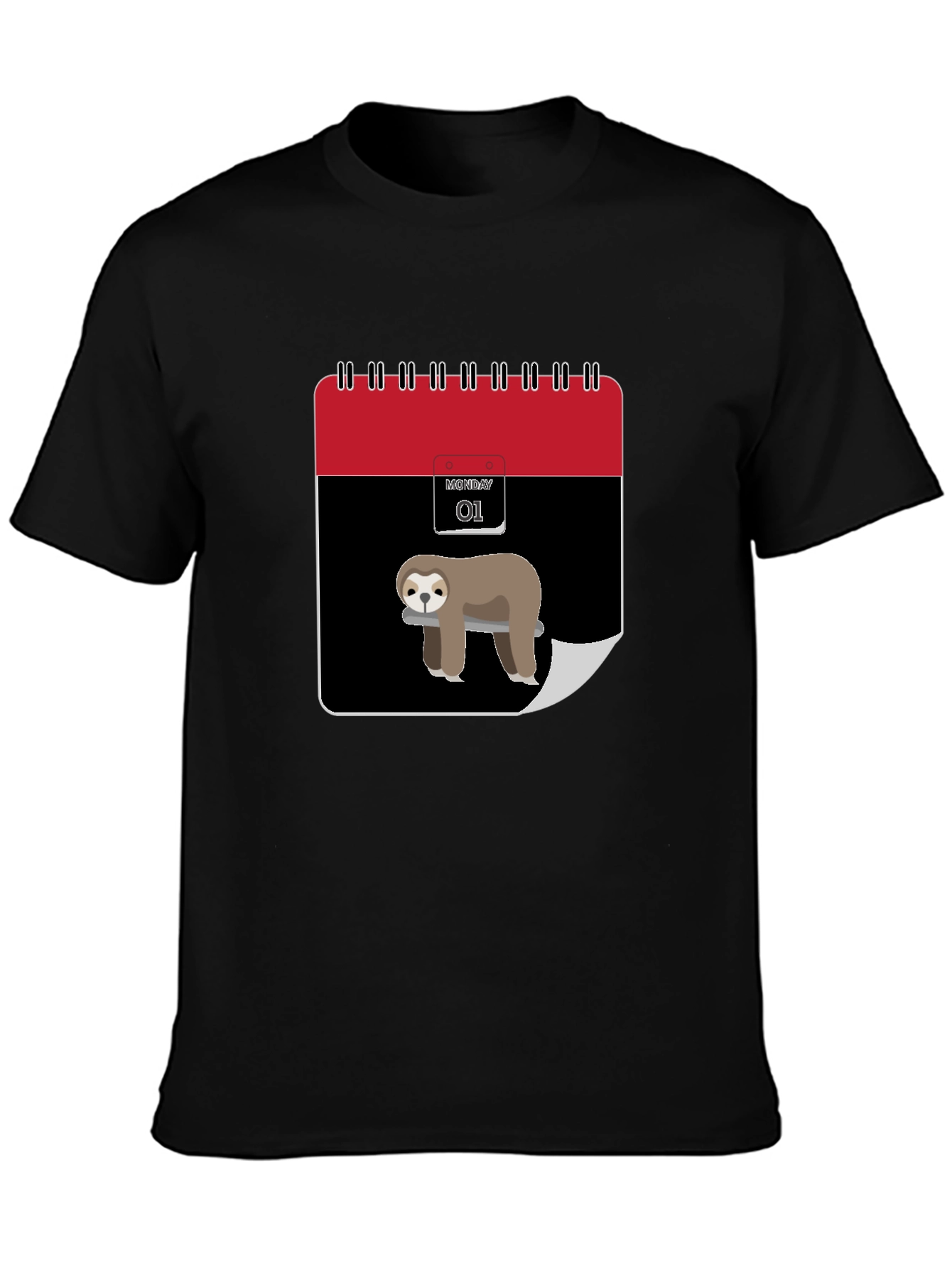 Funny Sloth Monday Calendar Graphic Tee - Black