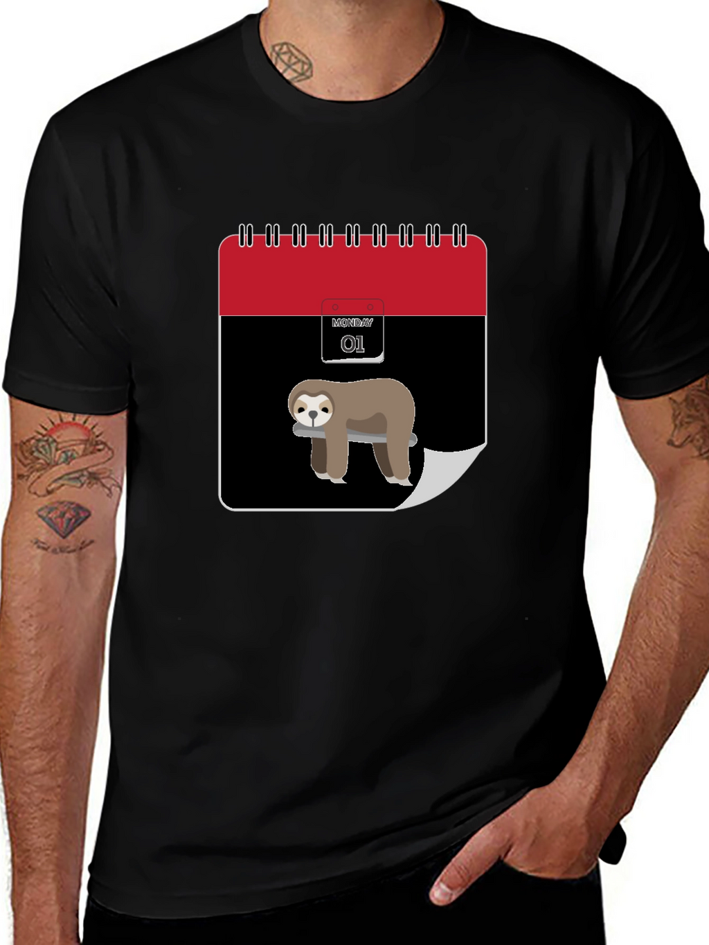Funny Sloth Monday Calendar Graphic Tee - Black