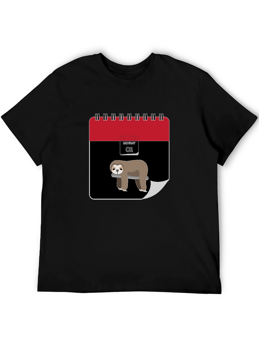 Funny Sloth Monday Calendar Graphic Tee - Black