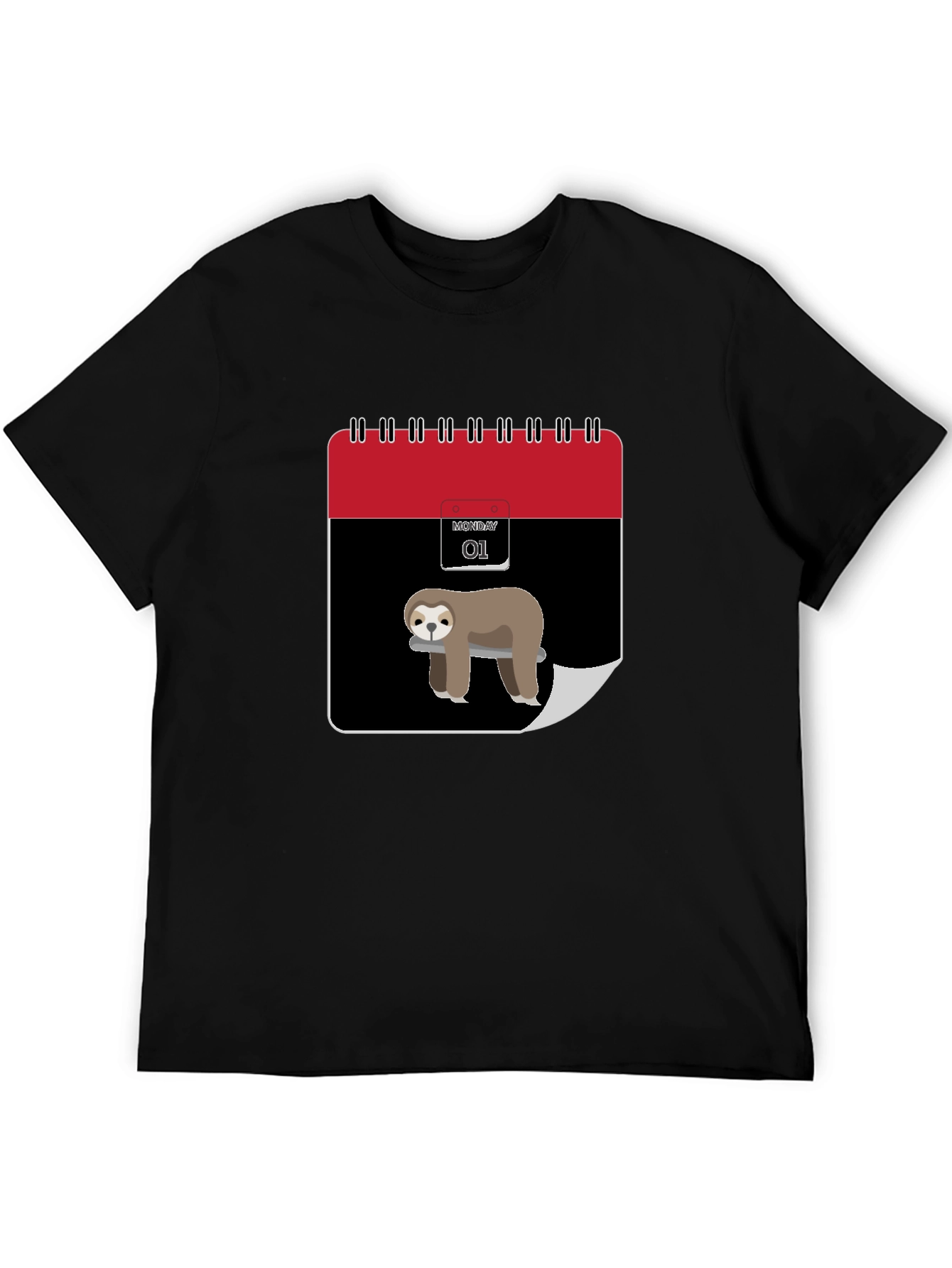 Funny Sloth Monday Calendar Graphic Tee - Black
