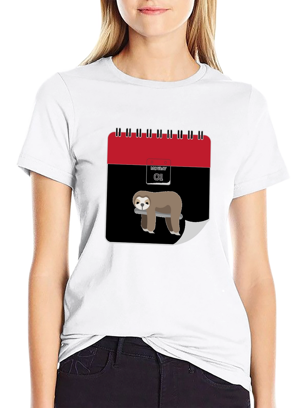 Funny Sloth Monday Calendar Graphic Tee - Black
