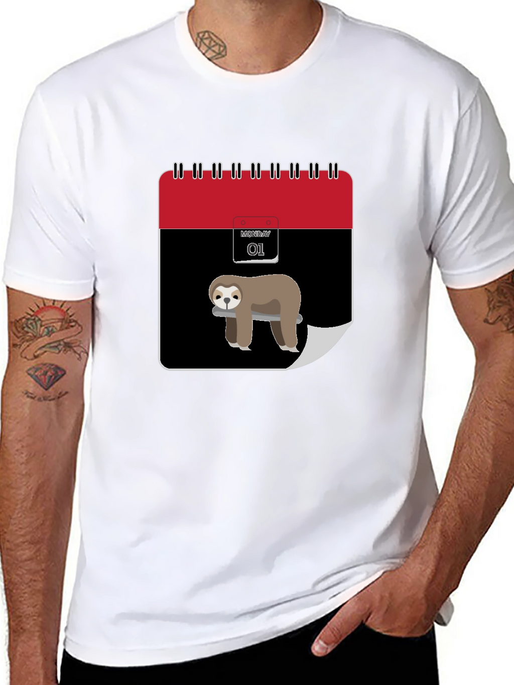 Funny Sloth Monday Calendar Graphic Tee - Black