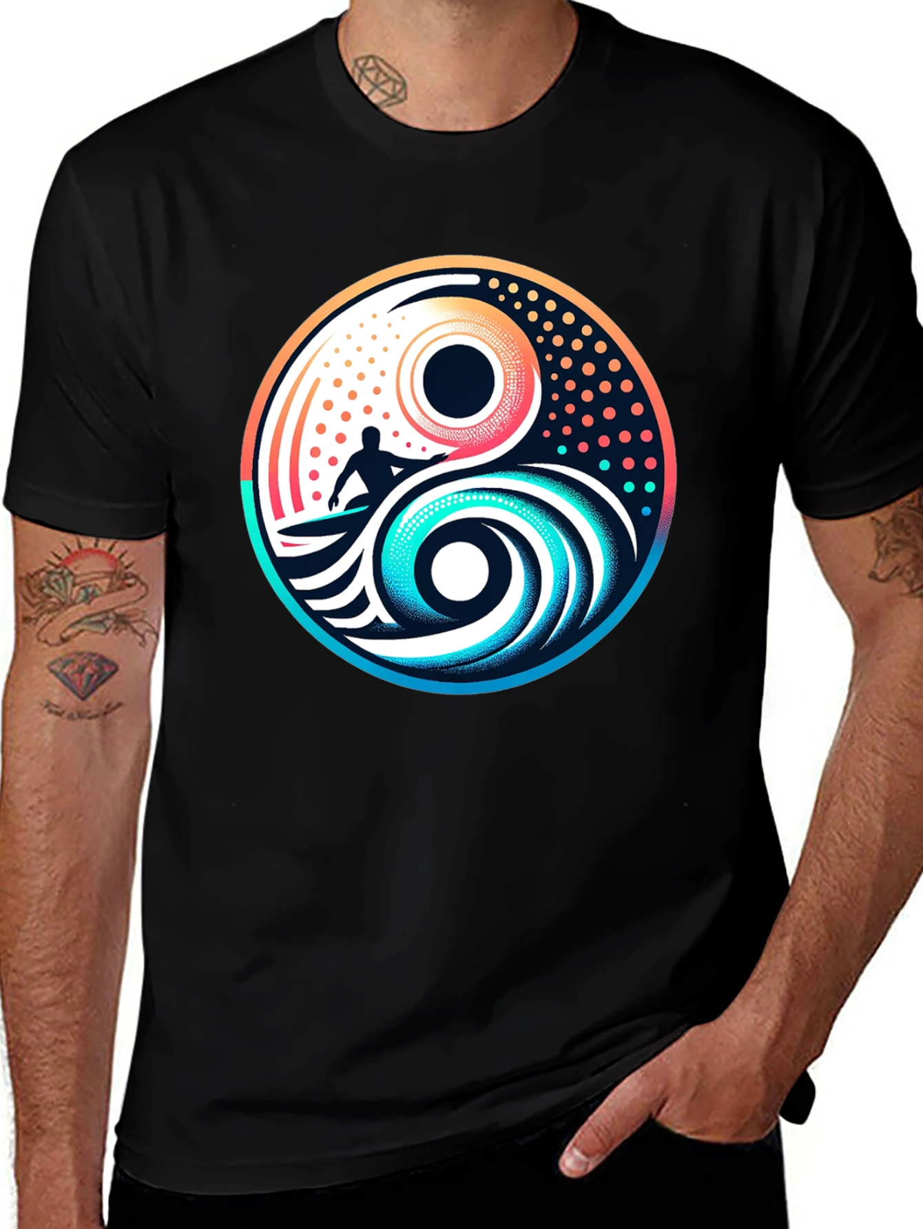 Yin Yang Surfer Graphic Tee - Stylish Black T-Shirt