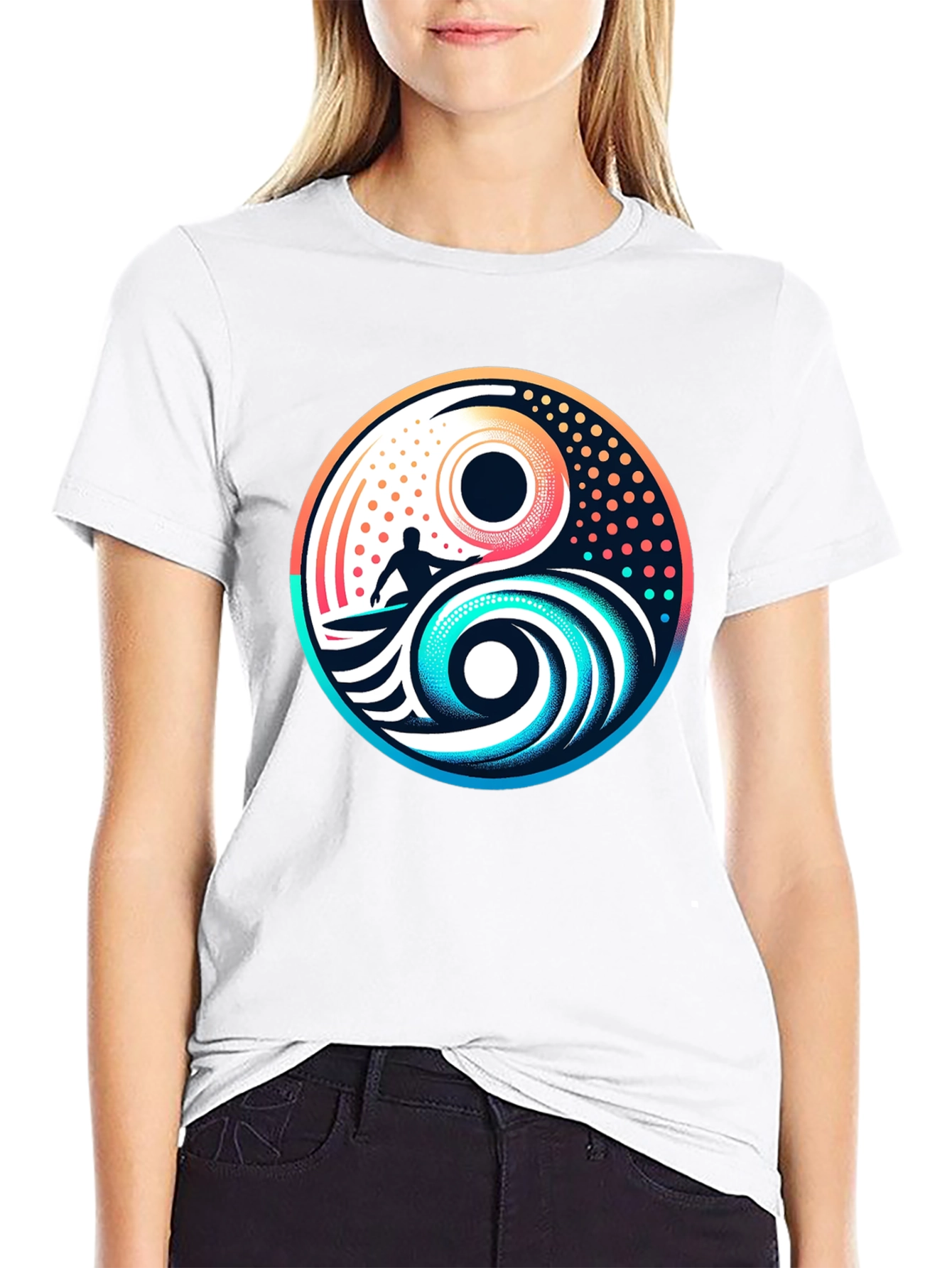 Yin Yang Surfer Graphic Tee - Stylish Black T-Shirt