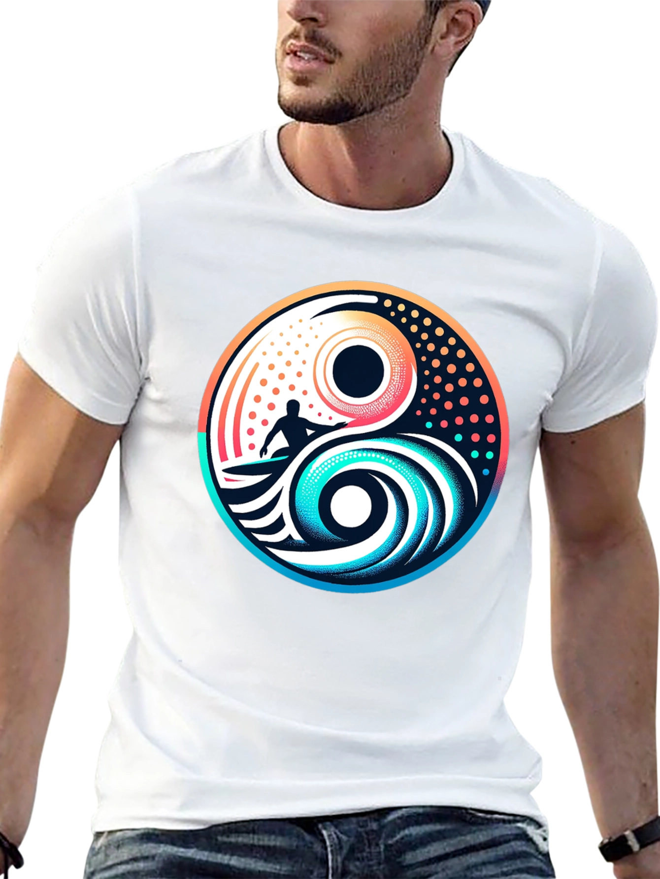 Yin Yang Surfer Graphic Tee - Stylish Black T-Shirt