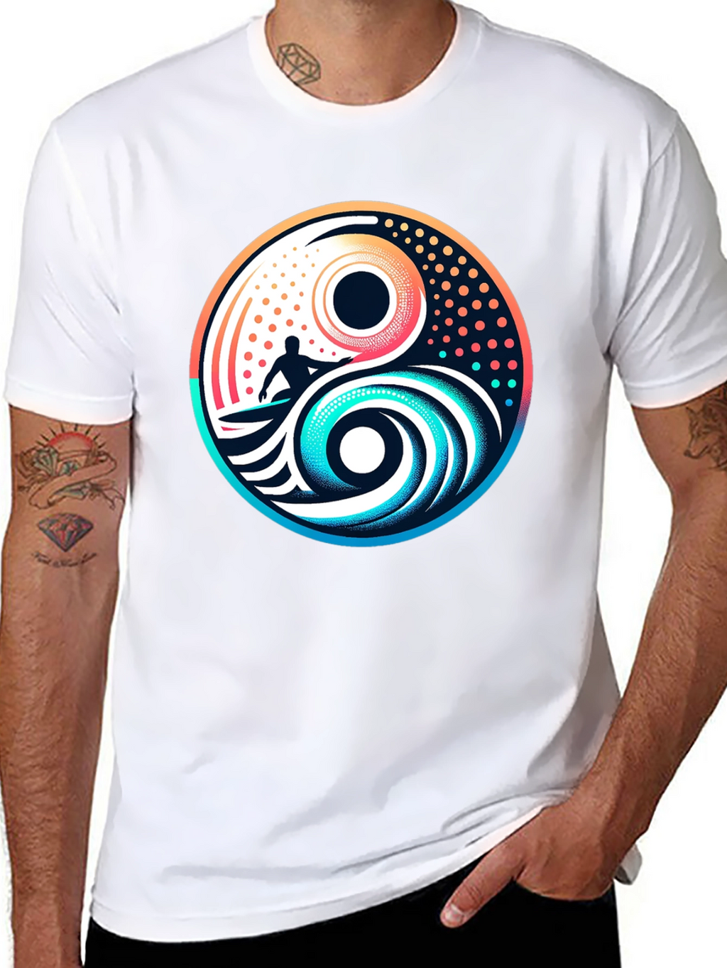 Yin Yang Surfer Graphic Tee - Stylish Black T-Shirt