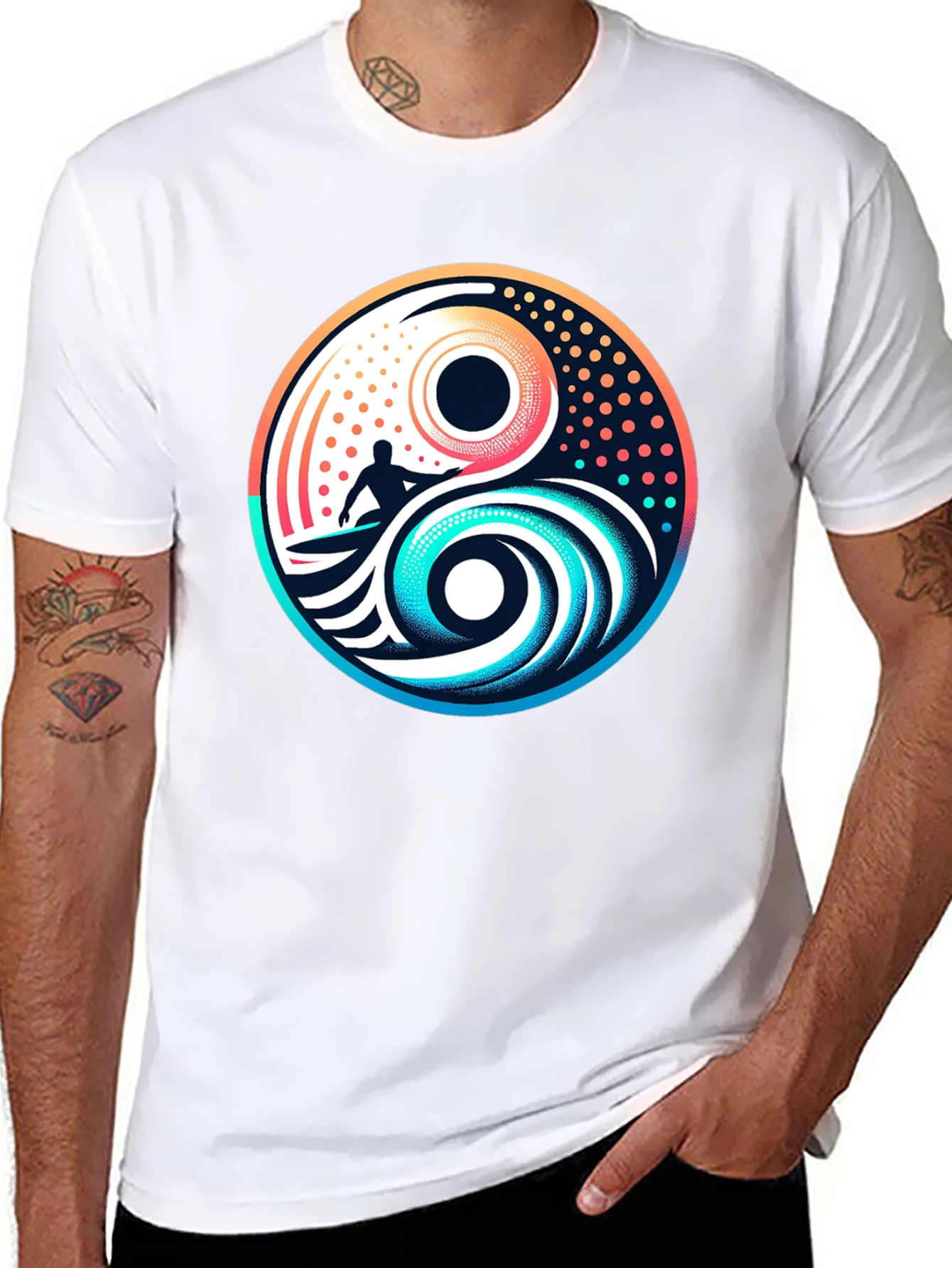 Yin Yang Surfer Graphic Tee - Stylish Black T-Shirt