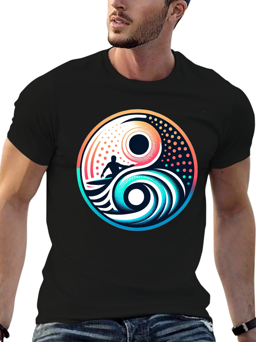 Yin Yang Surfer Graphic Tee - Stylish Black T-Shirt