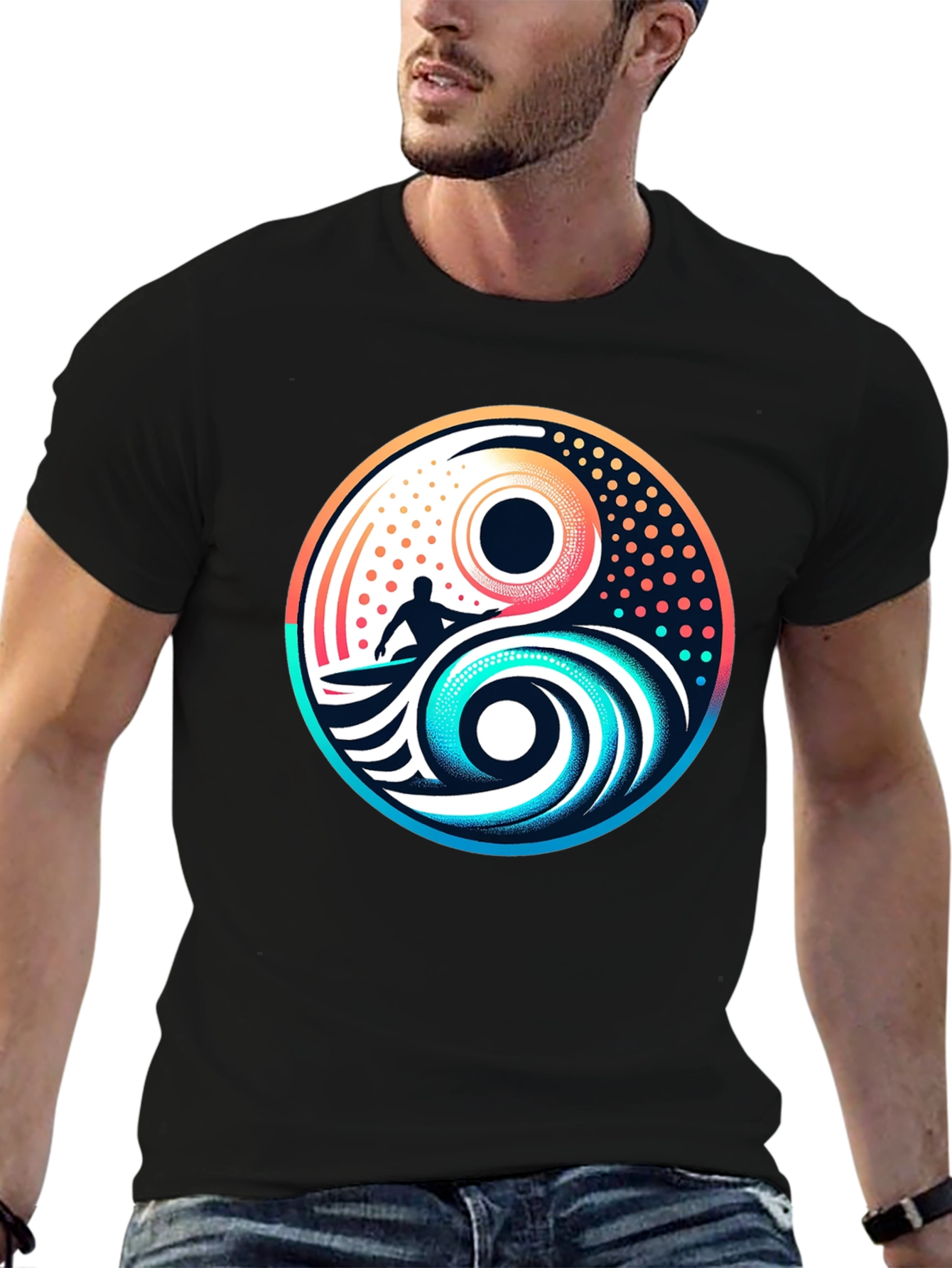 Yin Yang Surfer Graphic Tee - Stylish Black T-Shirt