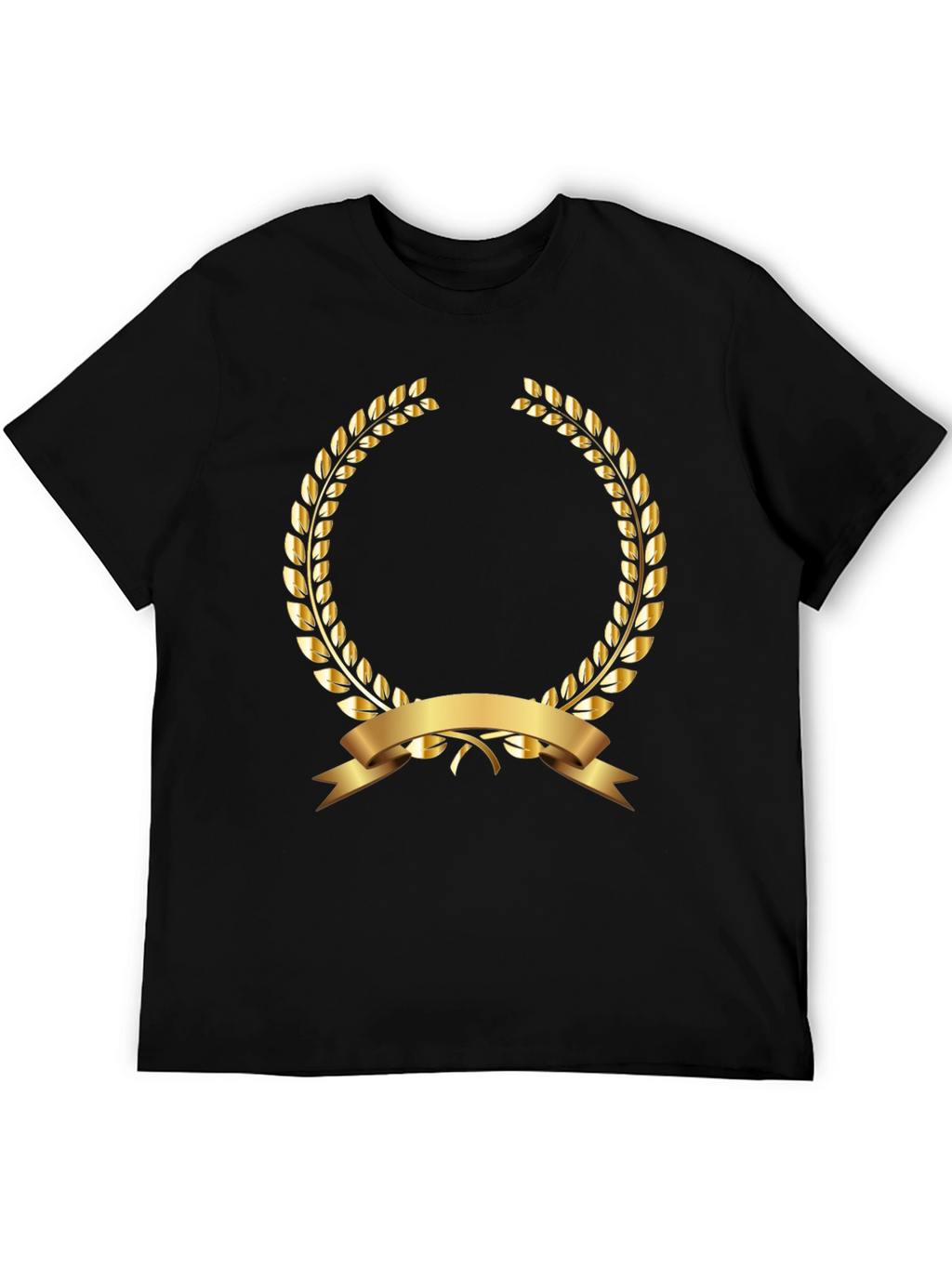 Elegant Black T-Shirt with Gold Laurel Wreath Design