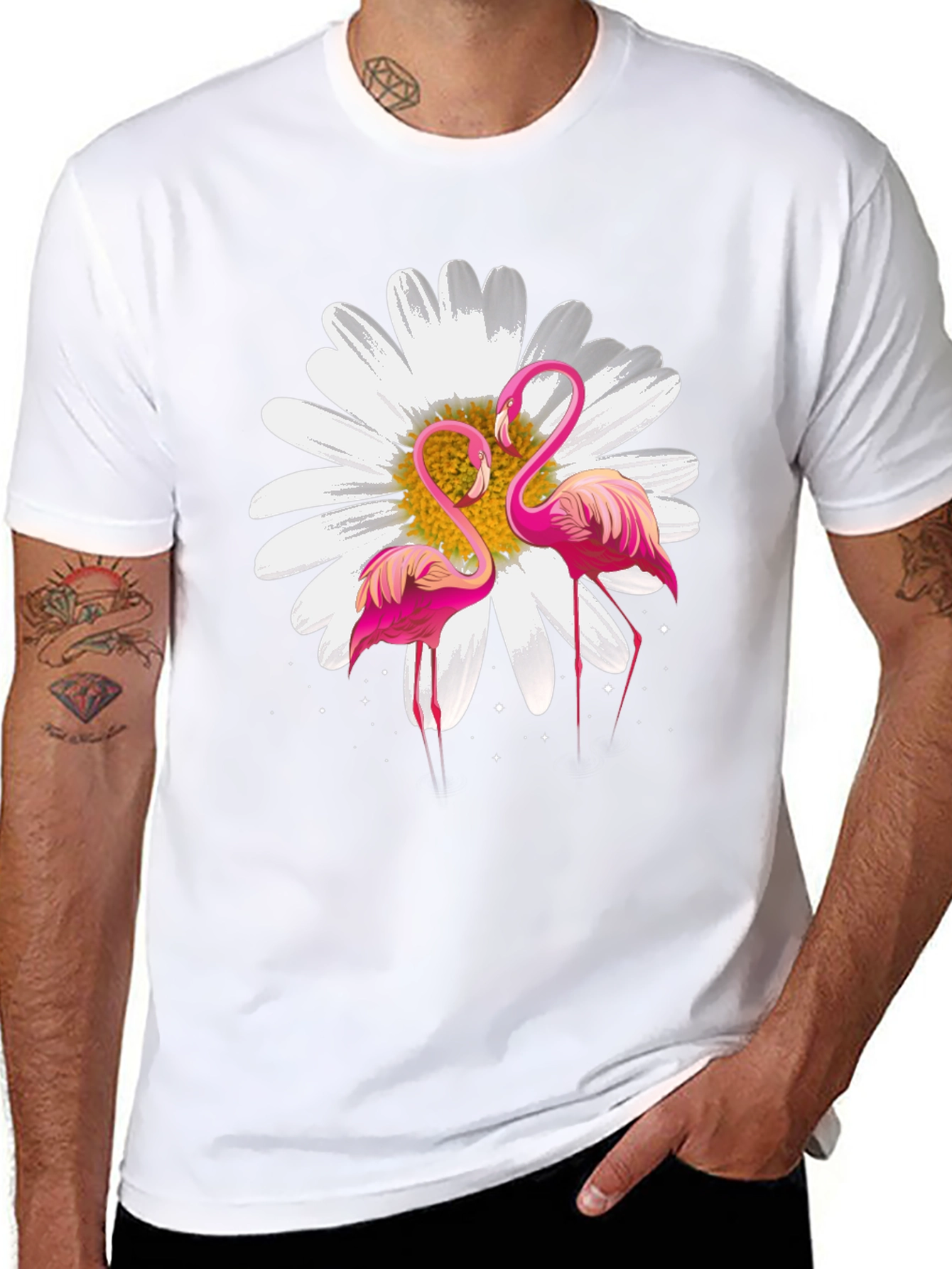 Flamingo & Daisy Graphic Black T-Shirt