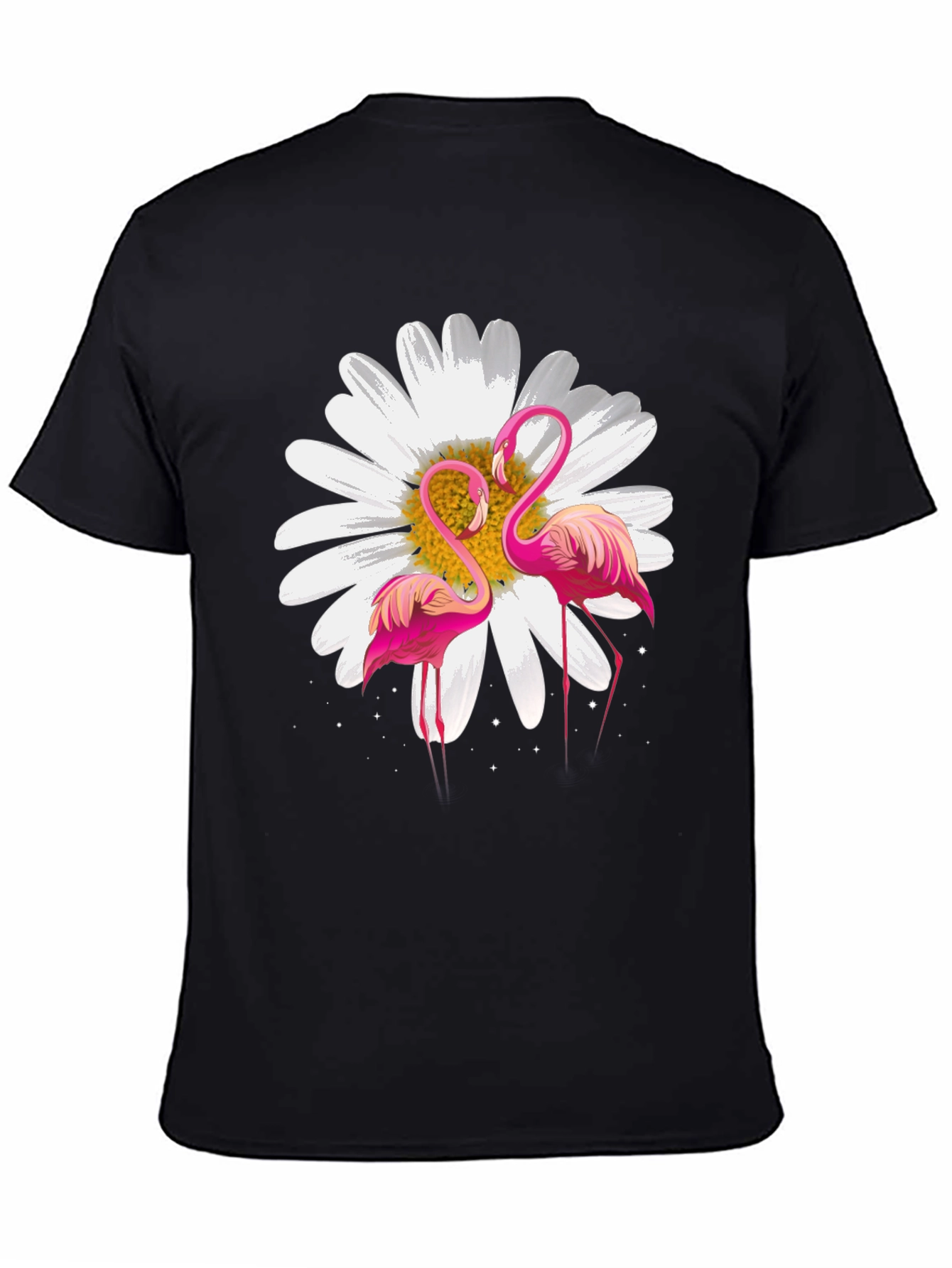 Flamingo & Daisy Graphic Black T-Shirt