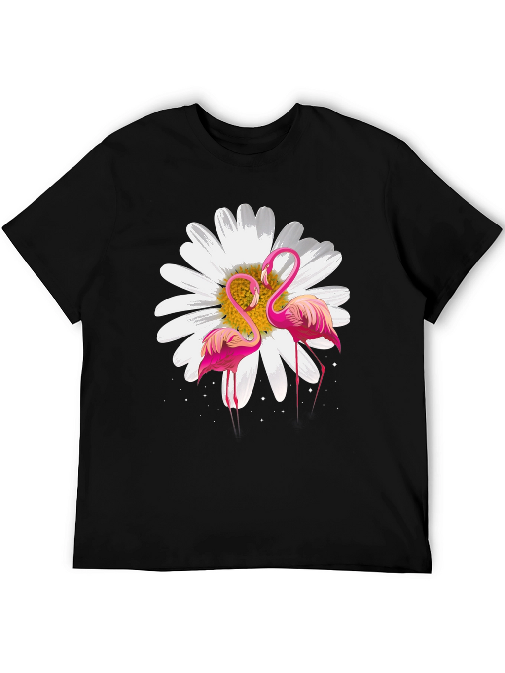 Flamingo & Daisy Graphic Black T-Shirt