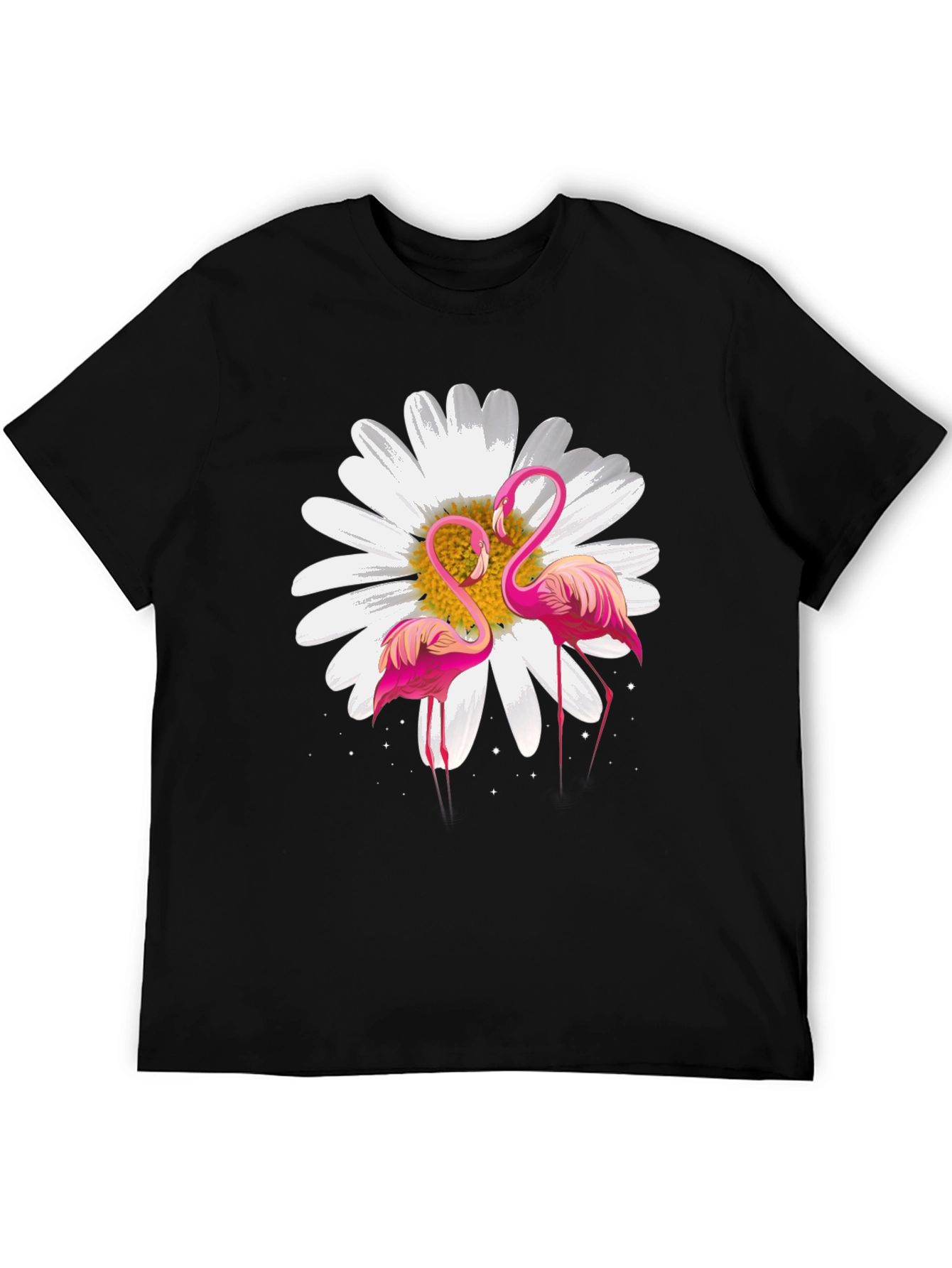 Flamingo & Daisy Graphic Black T-Shirt