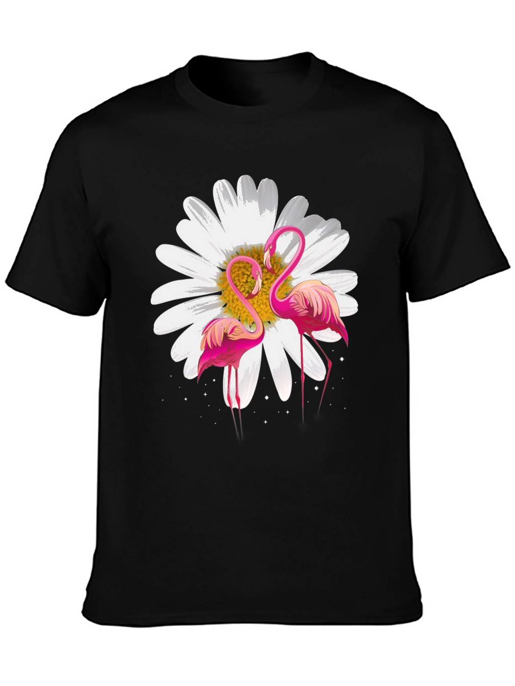 Flamingo & Daisy Graphic Black T-Shirt