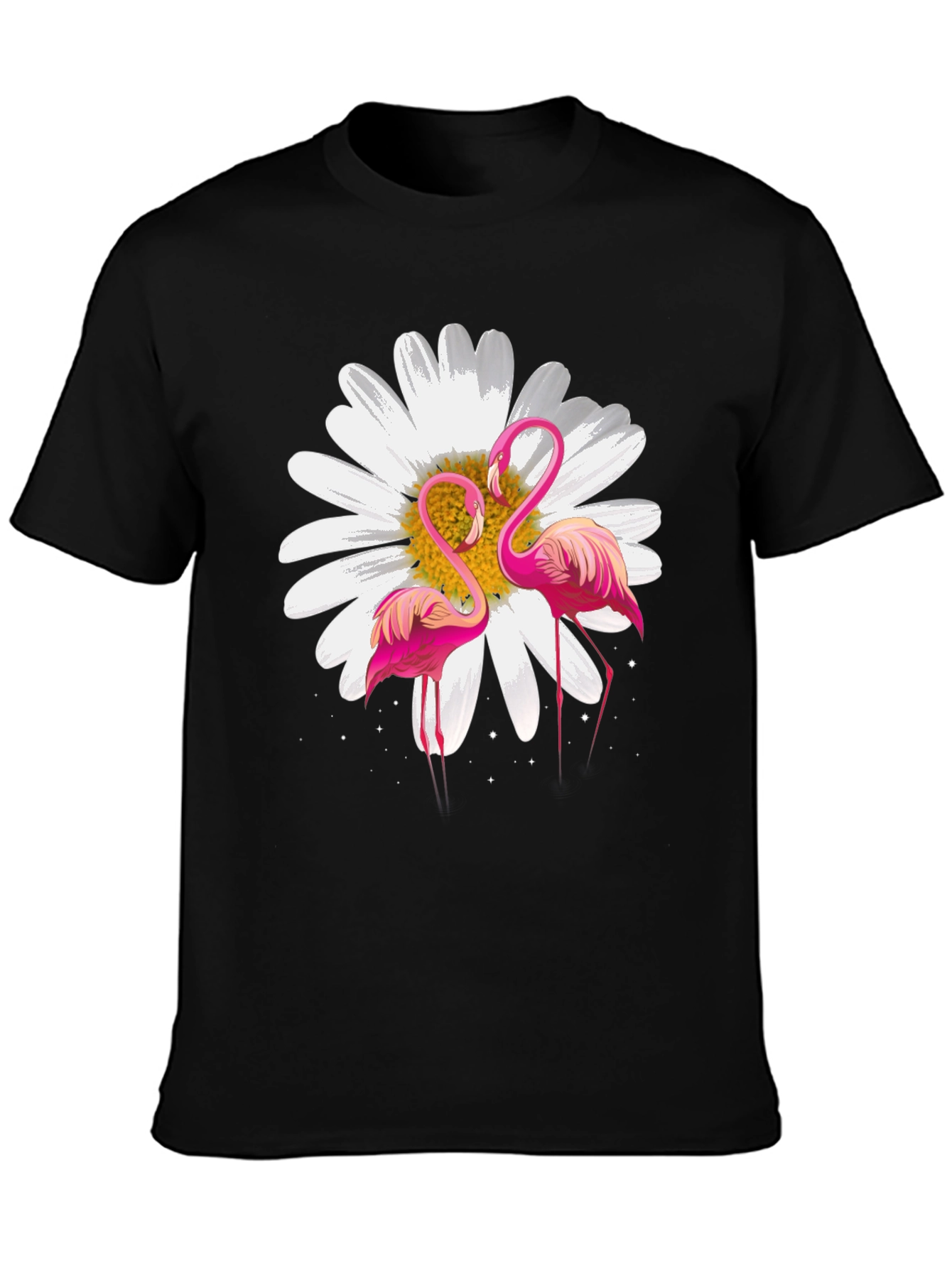Flamingo & Daisy Graphic Black T-Shirt
