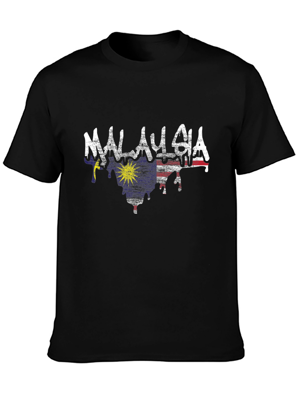 Malaysia Flag Drip Style T-Shirt - Black