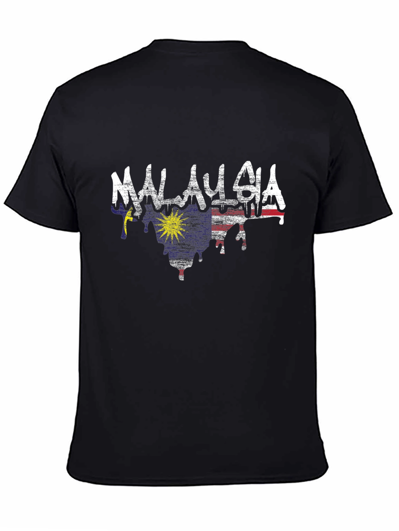 Malaysia Flag Drip Style T-Shirt - Black