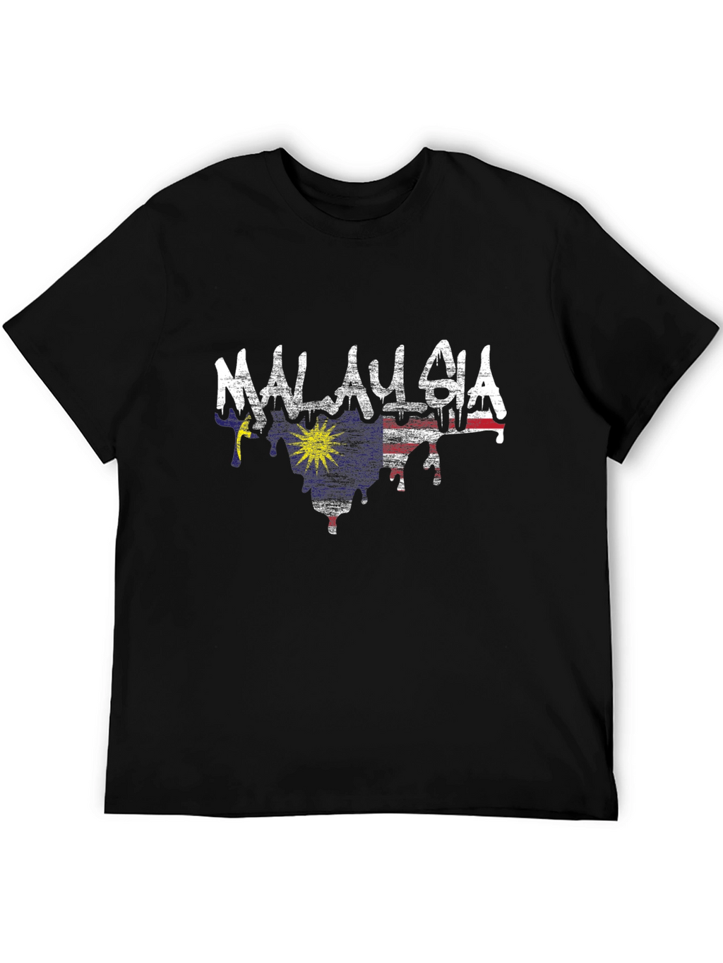Malaysia Flag Drip Style T-Shirt - Black