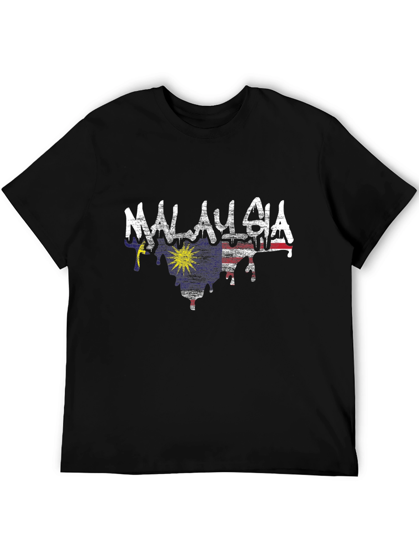 Malaysia Flag Drip Style T-Shirt - Black