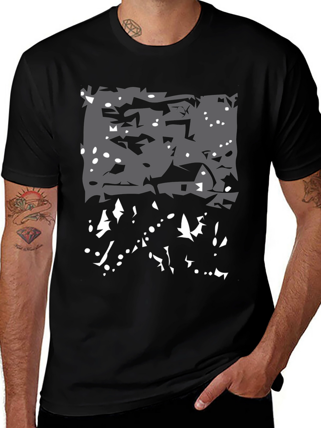 Abstract Winter Scene Black T-Shirt