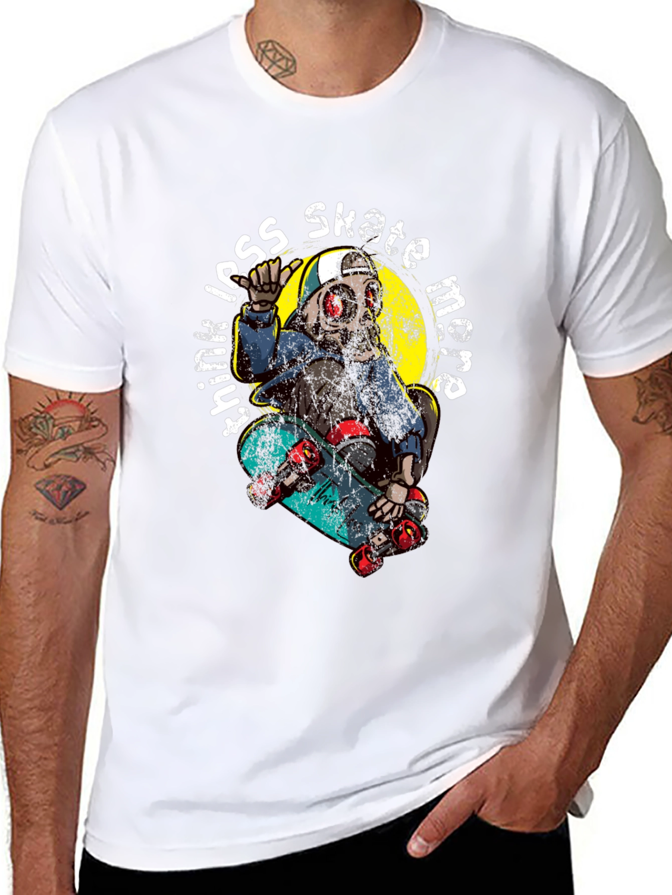 Skate More T-Shirt: Skull Skateboarder Tee