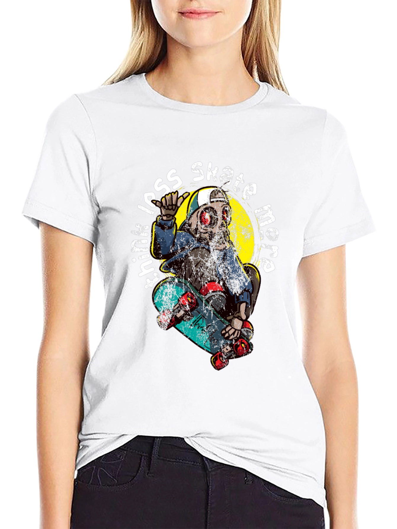 Skate More T-Shirt: Skull Skateboarder Tee