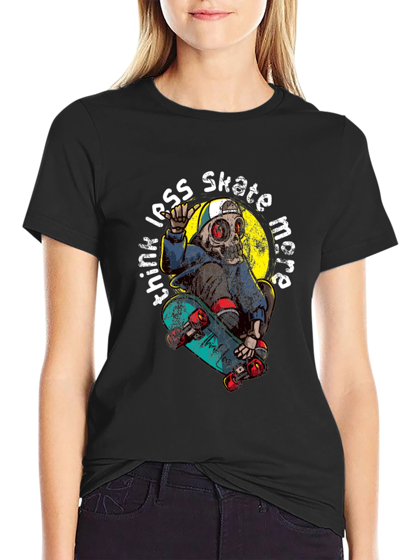 Skate More T-Shirt: Skull Skateboarder Tee